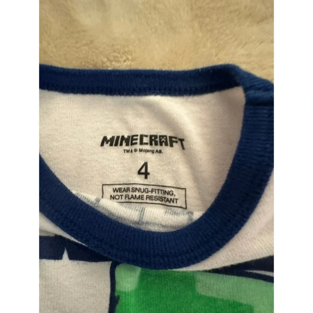 Minecraft Boys Creeper Pajama Set White Green SZ 4 Short Sleeve Long Pants (E)